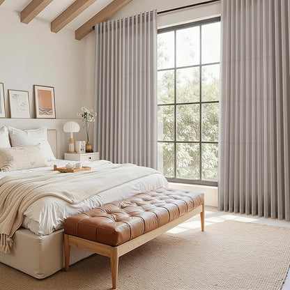 Nanspring Stone Grey Linen Curtains 84 Inch Length 2 Panels Set for Living Room Simple Modern Light Filtering Semi Sheer Curtain Back Tab and Rod Pocket Neutral Luxury Drapes for Bedroom Office 52x84