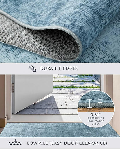 Latte&Fog 9x12 Area Rug for Living Room, Extra Large Blue Modern Abstract Washable Rugs, Boho Non Slip Low Pile Carpet for Indoor Bedroom Dining Room, Office, Dorm, Classroom and Farmhouse - Blue