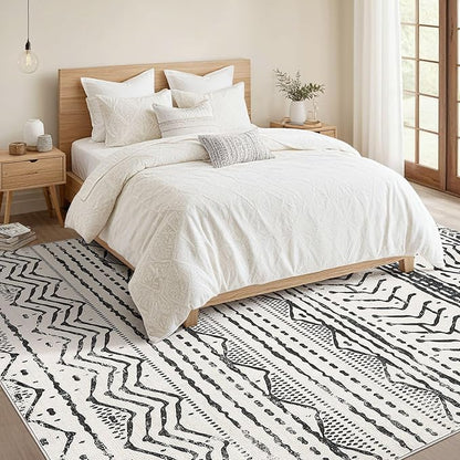 Nakagishi Black Rug Living Room Rugs: 9x12 Machine Washable Boho Large Neutral Modern Soft Moroccan Stain Resistant Indoor Floor Non Slip Accent Carpet for Bedroom Nursery Kids Playroom Office