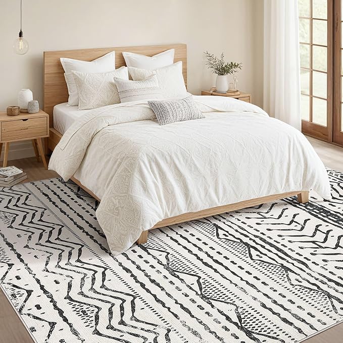 Nakagishi Black Rug Living Room 5X7: Washable Boho Large Neutral Soft Rug Modern Stain Resistant Moroccan Indoor Non-Slip Carpet for Bedroom Kids Playroom Office Dining Room Classroom Dorm