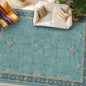 Boho Teal 7x9 Soft Rugs for Living Room, Washable Turquoise Rug for Bedroom Under Bed, Vintage Non Slip Floral Dining Room Carpet, Low Pile Soft Fade Resistant