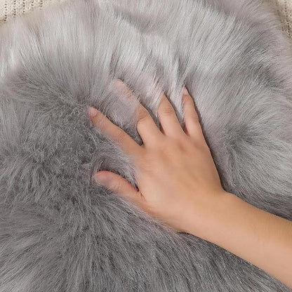 linmopm Faux Fur Rug Sheepskin Shag Fluffy Fuzzy Grey 3x3 ft Rugs for Bedroom Bedside Bed Floor Living Room Plush Round High-Density Cushion Carpet Super Sofa Cover