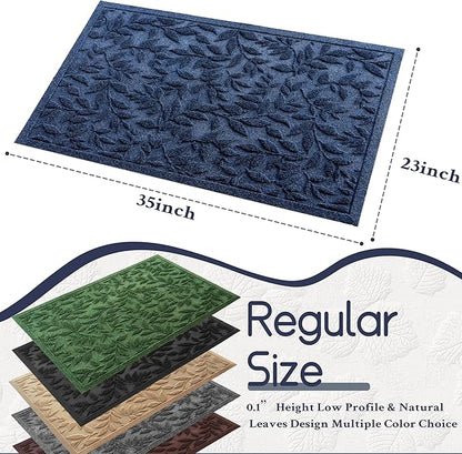 Blue Leaves Outdoor Indoor Entrance Doormats, Absorbent Durable Heavy Duty Welcome Front Door Mat,Thick Natural Rubber Back,Easy Clean Entryway Mat 23x35 Inch, Low Profile