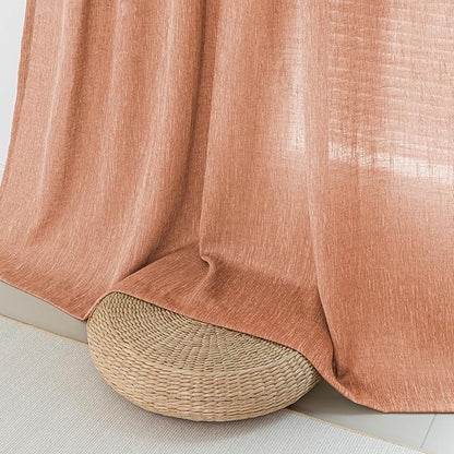 MYSKY HOME Floor Length Burnt Orange Curtains 95 Inch Long Panels, Boho Curtains Farmhouse for Living Room Sliding Glass Door, Rod Pocket Linen Look Texture Light Filtering, 50" x 95", Orange, Pack-2