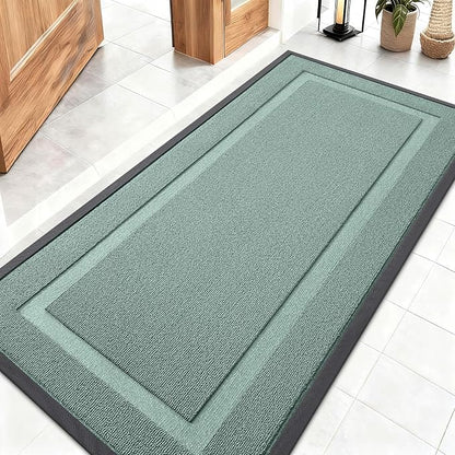 OLANLY Front Door Mat Indoor Outdoor Entrance, Waterproof All-Season, All-Weather Doormat, Sturdy Natural Rubber, Low Profile, Easy Clean Patio Porch Entryway Mat, 47x23, Grayish Green