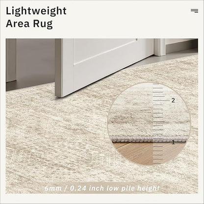 4x10 Wide Hallway Runner Rug: Washable Soft Rug Runners for Living Room Bedroom Ktichen, Stain Resistant Low Pile Area Rugs Non Slip Floor Carpet (Beige, 4x10)