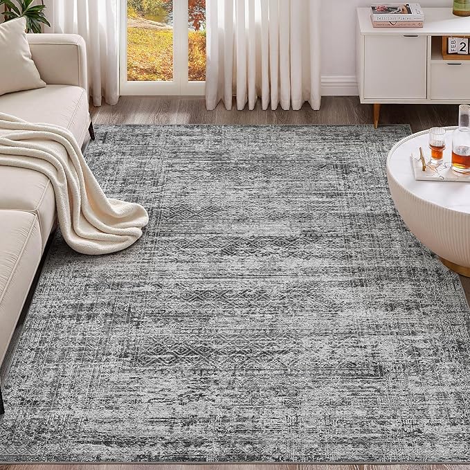 UERMEI 5x7 Area Rug Living Room Rugs - Washable Neutral Modern Abstract Soft Thin Rug Indoor Floor No Slip Rug Carpet for Bedroom Under Dining Table Home Office Decor - Dark Gray