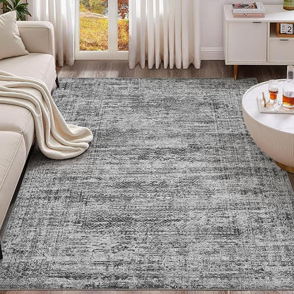 UERMEI 5x7 Area Rug Living Room Rugs - Washable Neutral Modern Abstract Soft Thin Rug Indoor Floor No Slip Rug Carpet for Bedroom Under Dining Table Home Office Decor - Dark Gray