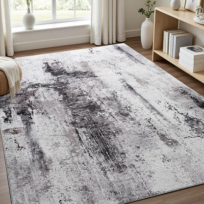 Toneed Abstract Area Rug Modern Washable Rug Soft Non Slip Rug Low Pile for Bedroom Living Room Dining Room Coffee Brown 5x8 Feet