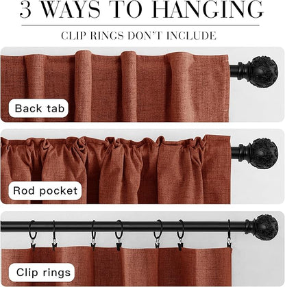 RYB HOME 100% Blackout Linen Textured Curtains 108 inches Long, Insulating Privacy Energy Saving for Bedroom Living Room Window Office Theater Patio Door, W 52 x L 108 in, Terracotta, 2 Panels