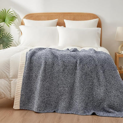 Snuggle Sac Super Soft & Reversible Heather Navy Throw - Oversized Cozy Knit Blanket for Bed, Sofa, Living Room, Twin Size (60x80 Inches)