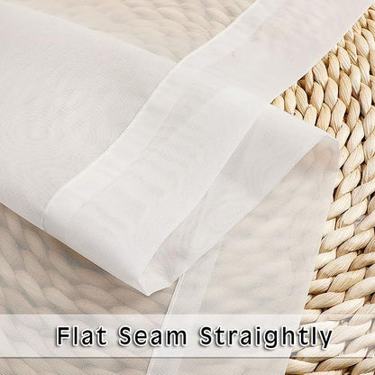 OVZME Ivory Window Valances Sheer Curtains, Modern Top Dual Rod Pocket Light Filtering Voile Drapes for Small Window Kitchen Cafe Sheer Curtains 2 Panels, 42W x 14L Inch