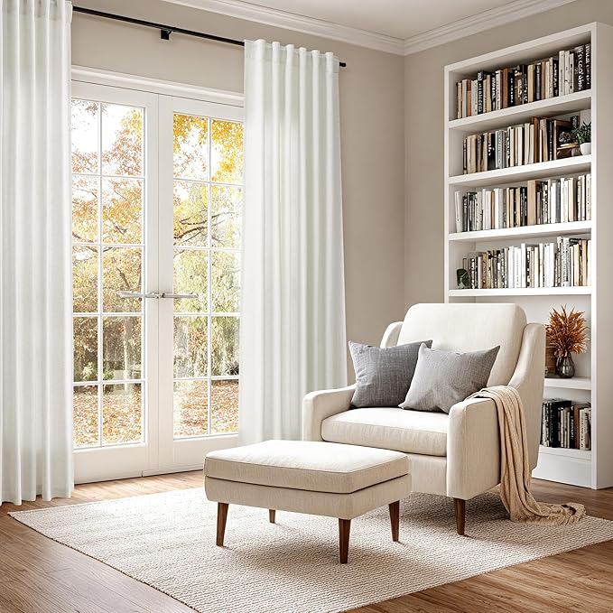 Cream Linen Curtains 96 Inches Long 2 Panels Set Back Tab Rod Pocket Semi Sheer Light Filtering Window Curtain Drapes Neutral Boho Aesthetic Long Curtains for Living Room Bedroom Decor 42x96