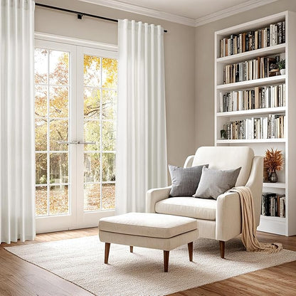 Cream Linen Curtains 96 Inches Long 2 Panels Set Back Tab Rod Pocket Semi Sheer Light Filtering Window Curtain Drapes Neutral Boho Aesthetic Long Curtains for Living Room Bedroom Decor 42x96