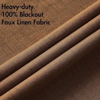 MIULEE Linen Curtains for Bedroom 100% Blackout Thermal Insulated Brown Grommet Room Darkening Curtains & Drapes Fall Decor for Living Room Nursery 52 x 63 Inch (2 Panels)