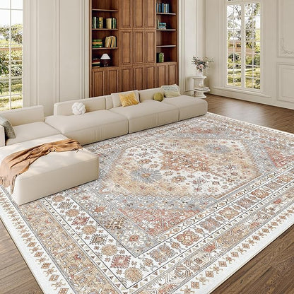 zesthome 8x12 Area Rugs,Stain Resistant Washable Rug,Ultra-Thin Rugs for Living Room,Bedroom,Non-Slip Backing Home Decor Large Area Rug (Orange,8'x12')