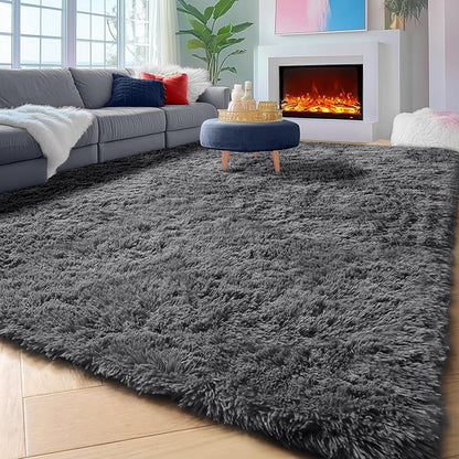 ONASAR Grey Area Rugs for Living Room, 5x8 Gray Fluffy Shag Bedroom Rug, Ultra Soft Plush Shaggy Large Indoor Floor Carpet for Nursery Kids Girls Boys Teen Home Office Decor Aesthetic