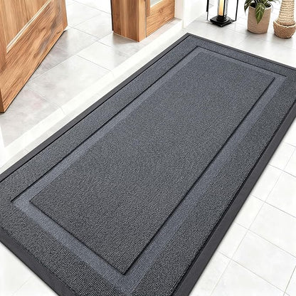 OLANLY Front Door Mat Indoor Outdoor Entrance, Waterproof All-Season, All-Weather Doormat, Sturdy Natural Rubber, Low Profile, Easy Clean Patio Porch Entryway Mat, 47x23, Charcoal Gray