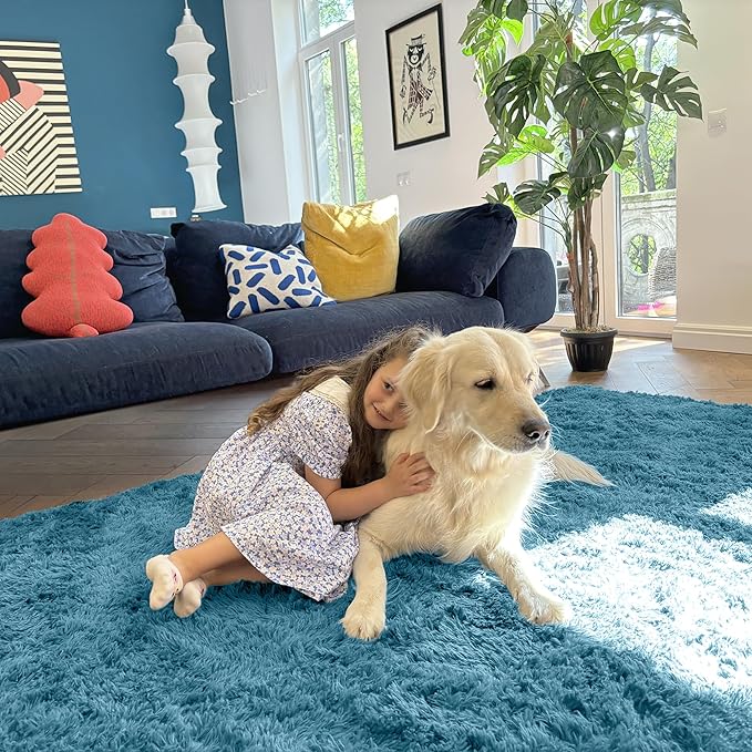 OLANLY 2x3 Machine Washable Small Bedside Rug, Soft Fluffy Shaggy Entryway Throw Rugs for Bedroom, Living Room, Indoor Floor Carpet for Kids Girls and Boys, Home Decor Aesthetic, Slate Blue