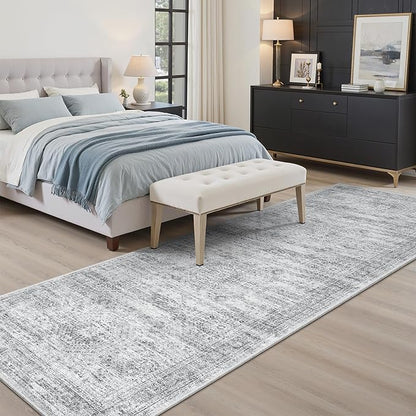 Washable Runner Rug, 2'6" x 8' Non-Slip Kitchen Vintage Foldable Hallway Runners for Entryway, Laundry, Bedroom, Grey