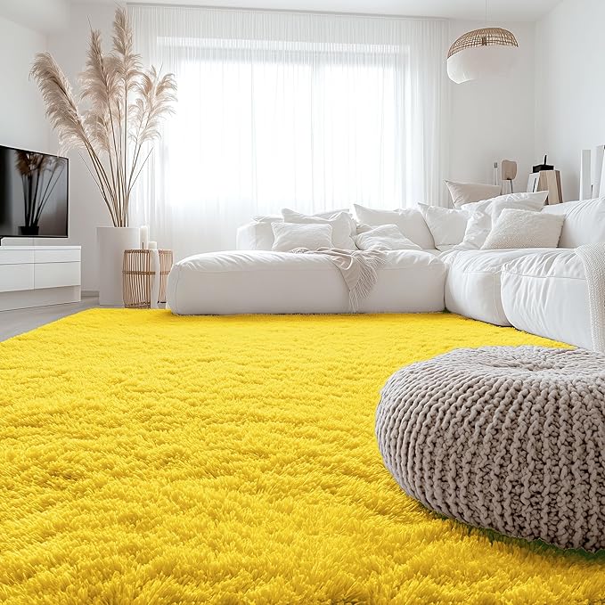 OLANLY 8x10 Machine Washable Large Area Rugs for Living Room, Bedroom, Soft Fluffy Shaggy Bedside Rug, Indoor Floor Carpet for Kids Girls and Boys, Dorms, Nursery, Home Decor Aesthetic, Yellow