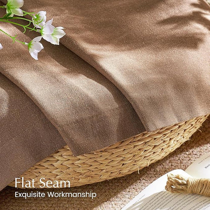 NICETOWN Linen Gold Brown Curtains for Living Room, Rustic Grommet Semi Sheer Linen Blend Privacy Assured with Light Filtering for Living Room/Bedroom, W55 x L96, 2 Panels