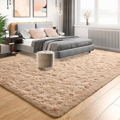 Tepook Super Soft Fluffy Rug for Bedroom, Modern Shaggy Fuzzy Kids Rugs for Living Room, Plush Indoor Nursery Home Decor Dorm Carpet with Non-Slip Bottom, Beige, 4 X 6 Feet