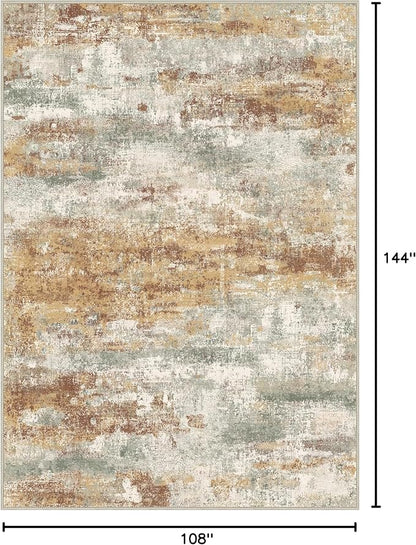 BEIMO Area Rugs 9x12 for Living Room Bedroom, Modern Abstract Machine Washable Rug, Large Soft Low Pile Floor Cover with Non Slip Backing for Dining Room, Orange Green