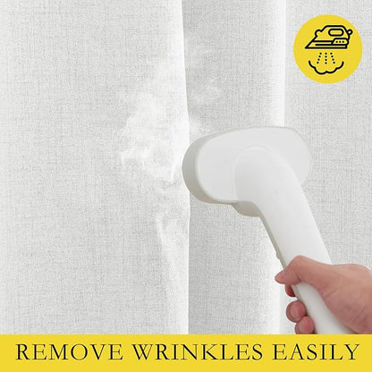 NICETOWN 100% Absolutely Blackout Linen Curtains with Thermal Insulated Liner, Greyish White, 42" Wide, 72" Length Energy Saving Curtains for Classroom 2 Panels Set, Vertical Blinds