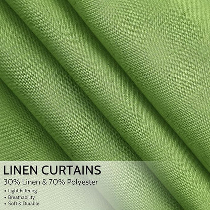 Nanspring Lime Green Linen Blend Light Filtering Back Tab Curtains 96 Inches Long, Semi Sheer Privacy Drapes for Living Room & Bedroom, 52x96 inch, 2 Panels