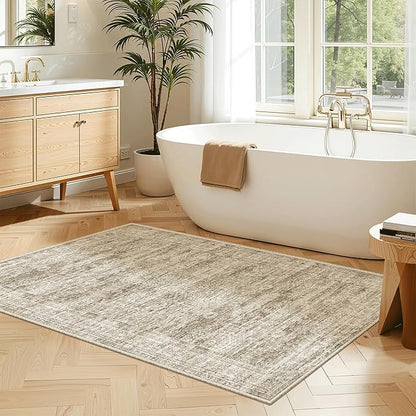 3x4 Rug, Small Area Rug for Kitchen, Entryway, Machine Washable Non-Slip Throw Rug, Vintage Carpet for Nursery Coffee Table Brown