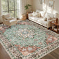 3x5 Area Rugs Living Room Rug: Washable Vintage Distressed Floral Rug No Slip Stain Resistant Soft Carpet Indoor Floor Large Carpets for Bedroom Dining Room Farmhouse Nursery Home Office Brown Green