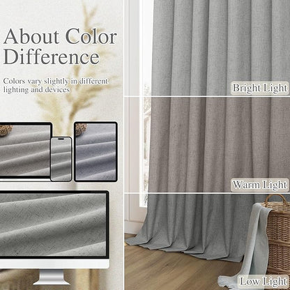 Guken 100% Blackout Linen Curtains 120 Inch Length 2 Panels Set for Living Room Bedroom Back Tab Thermal Insulated Black Out Linen Drapes Room Darkening Window Curtains,Dark Grey