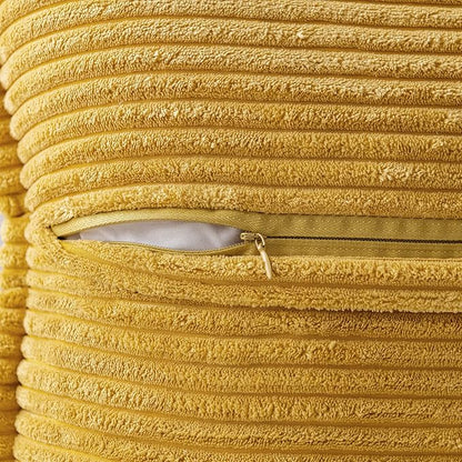 MIULEE Mustard Yellow Corduroy Decorative Euro Sham Pillow Covers 24x24 Inch with Splicing Set of 2 Soft Boho Pillow Covers Broadside Textured Summer Pillowcases for Couch Bed Livingroom