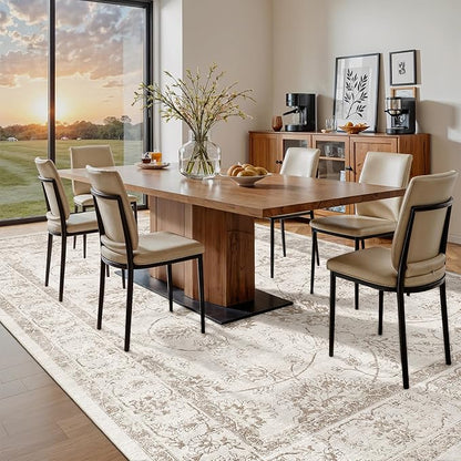 Madane 9x12 Area Rugs for Living Room, Machine Washable Rug with Non-Slip Backing, Soft Vintage Large Area Rug, Floral Print Floor Carpet for Bedroom Dining Room (9 x 12, Brown/Ivory)