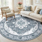 Area Rugs 6ft Washable Non-Slip, Floral Vintage Distress Print Pattern Medallion Carpet for Living Room Bedroom Dining Room, Light Gray Grey White