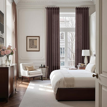 Coffee Brown Linen Curtains for Living Room 126 Inches Long Light Filtering Semi Sheer Curtain Back Tab Modern Rustic Home Decor Neutral Drapes Floor to Ceiling High Window for Bedroom 52x126,2 Panels