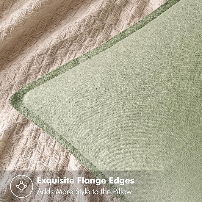 MIULEE Decorative Linen Euro Sham Pillow Covers 24x24 Light Green Boho Farmhouse Neutral Spring Couch Throw Pillows for Bed Pack of 2 Accent Modern Pillowcase Summer Sofa Livingroom Home Decor