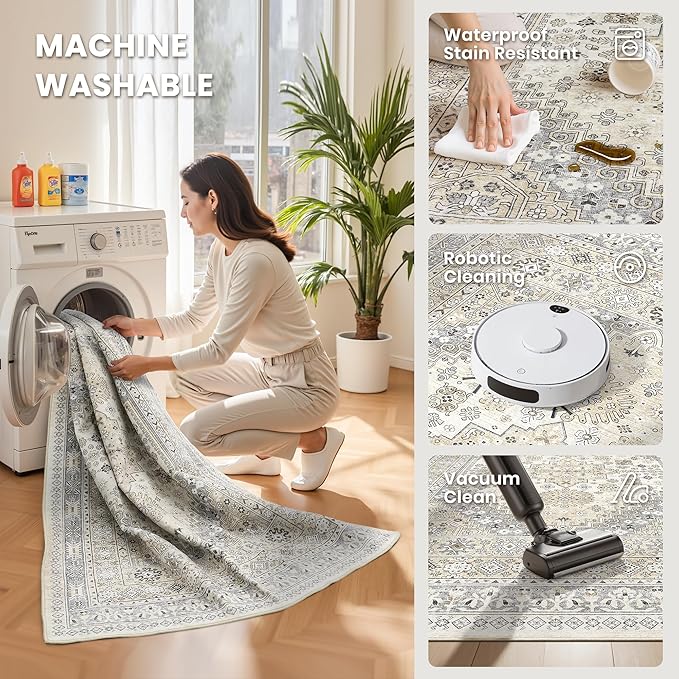 zesthome Washable Runner Rug 2.5x8 - Stain Resistant Entryway Rug,Ultra-Thin Kitchen Rugs, Anti Slip Backing Runner Rugs for Entrance Laundry Room Indoor Hallway (Beige,2.5'x8')