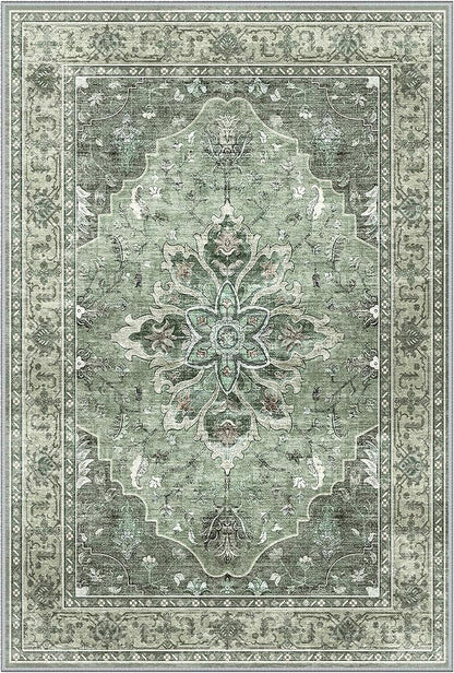 Area Rugs 2'x7' Runner Rug Non Slip Washable for Kitchen Hallway Bedroom Beside Laundry Room Bathroom Rug, Floor Carpet, Dark Green Gray