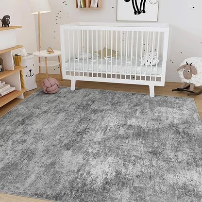 Nakagishi 8x10 Area Rugs Living Room: Washable Abstract Large Neutral Soft Rug Stain Resistant Modern Indoor Floor Non-Slip Carpet for Bedroom Nursery Kids Playroom Office Dining Room Dorm- Grey
