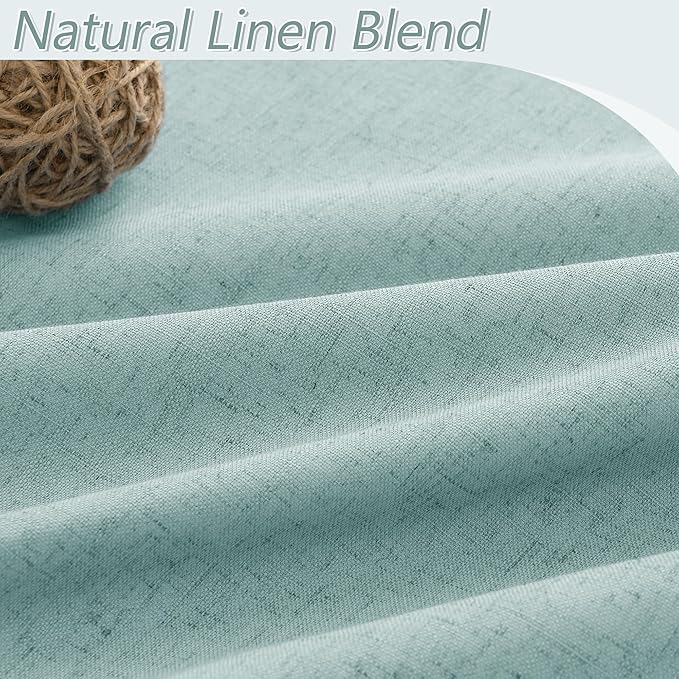 Guken 100% Blackout Linen Curtains 102 Inch Length 2 Panels Set for Living Room Bedroom Back Tab Thermal Insulated Black Out Linen Drapes Room Darkening Window Curtains,Light Blue