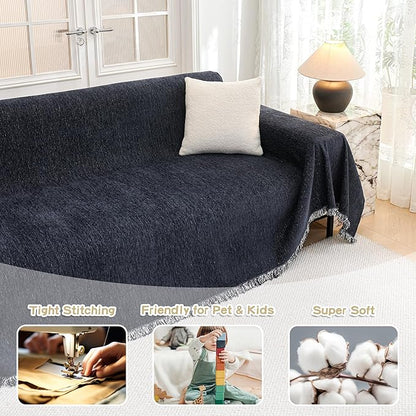 MYSKY HOME Oversized Couch Cover Sofa Covers Couch Covers for 3 Cushion Couch Sofa Pet Friendly L Shaped Couch Cover Sectional Couch Covers Non Slip Furniture Protector for Kids, 91"x150", Navy Blue