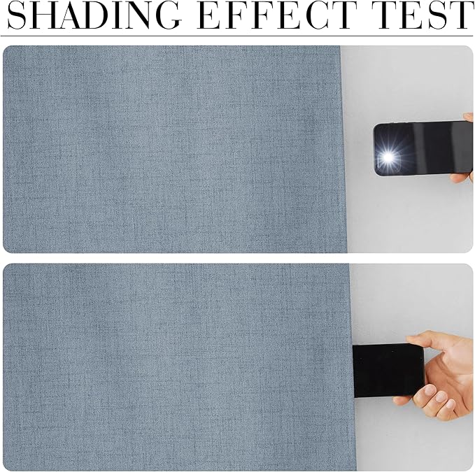 RYB HOME Smoky Blue 100% Blackout Curtains 63 inch Long, Light Blacking & Thermal Insulated Curtains for Nursery/Bedroom/Boys'Room, Back Tab & Rod Pocket Window Treatment, W52 x L63, 2 Panels