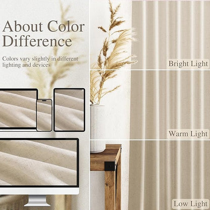 Linen Curtains 63 Inch Length for Living Room Modern Farmhouse Decor Light Filtering Semi Sheer Curtain Back Tab Neutral Luxury Rustic Burlap Coastal Drapes for Bedroom Office 52x63, 2 Panels