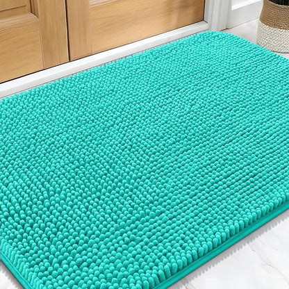 OLANLY Dog Door Mat for Muddy Paws 32x20, Absorbs Moisture and Dirt, Absorbent Non-Slip Washable Doormat, Quick Dry Chenille Mud Mat for Dogs, Entry Indoor Entryway Carpet for Inside Floor, Teal