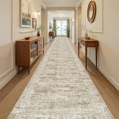 Hallway Runner Rug 3x18 - Kitchen Rugs 18ft Washable Entryway Rug Vintage Kitchen Runners Non Slip Farmhouse Indoor Carpet Runner for Living Room Bedroom, Brown