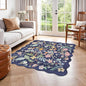 Floral Square Area Rug for Family: Washable 5x5 Scalloped Carpet for Living Room Bedroom Soft Water Resistant Floor Mat with Non Slip Backing for Kitchen Nursery Dorms Farmhouse Home Decor(5x5,Purple)