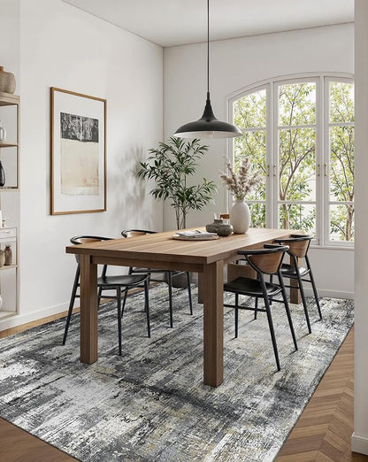 Latte&Fog 5x7 Area Rugs for Living Room Bedroom, Black Modern Abstract Neutral Washable Rug, Boho Non Slip Low Pile Carpet for Dining Room,Dorm,Classroom,College Dorm and Farmhouse - Black Gold
