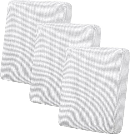 Easy-Going Stretch Individual Chair Couch Cushion Cover Sofa Cushion Furniture Protector Sofa slipcover Soft Flexibility with Elastic Bottom (3-Piece Sofa Cushion Cover, Snow White)